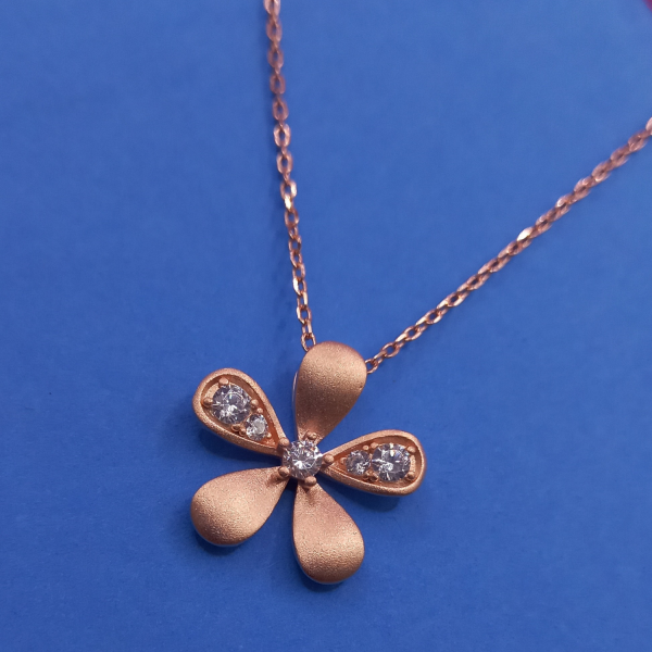 925 Sterling Silver Rose Gold Flower Pendant with Chain 