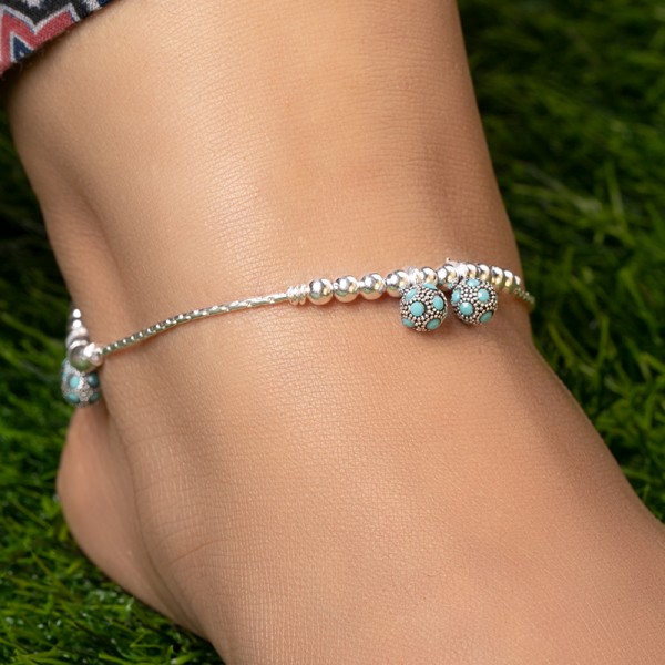  Silver Turquoise Silver Anklet Payal