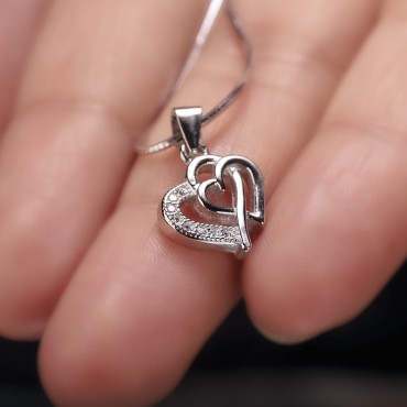Saar - White Zircon Solitaire Heart Pendant with Chain